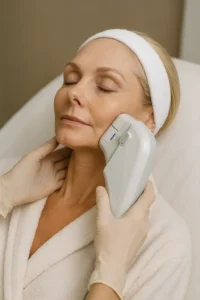 Woman receiving HIFU non surgical facelift treatment Stourport-on-Severn