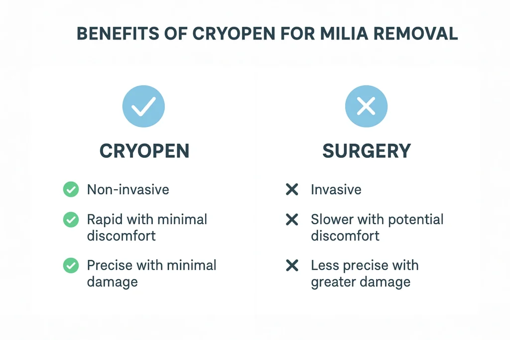 Benefits of cryopen for milia removal Stourport-on-Severn compared to surgical treatments.