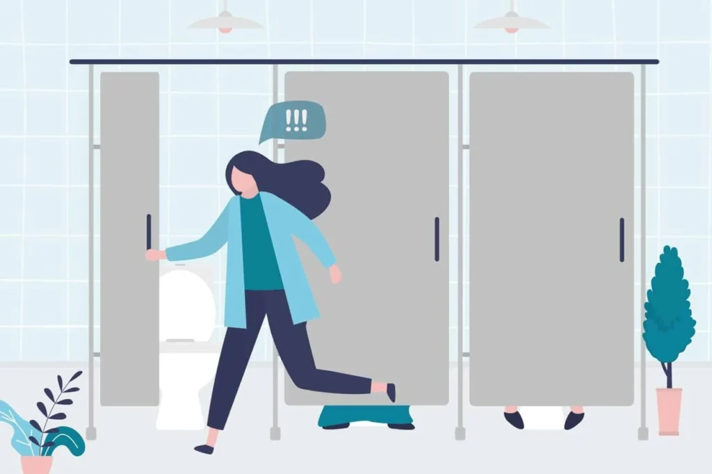 graphic of Urine incontinence Stourport-on-Severn woman running to the toilet.
