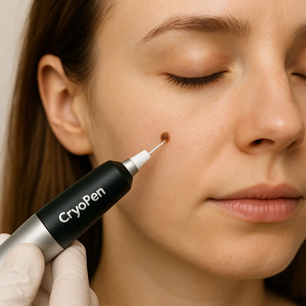 woman receiving facial mole removal Stourport-on-Severn using cryopen